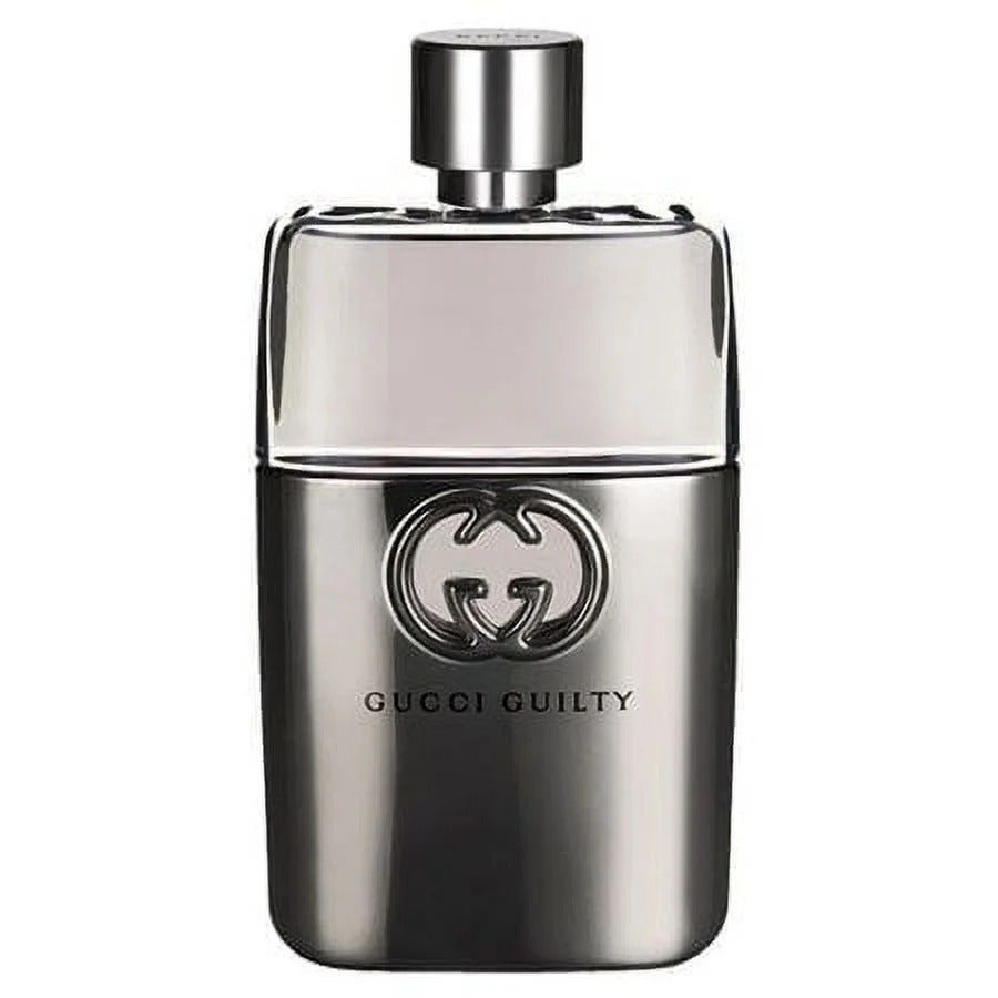 Gucci Guilty Pour Homme men's eau de toilette spray in a 3 oz bottle, showcasing the sleek design and branding.