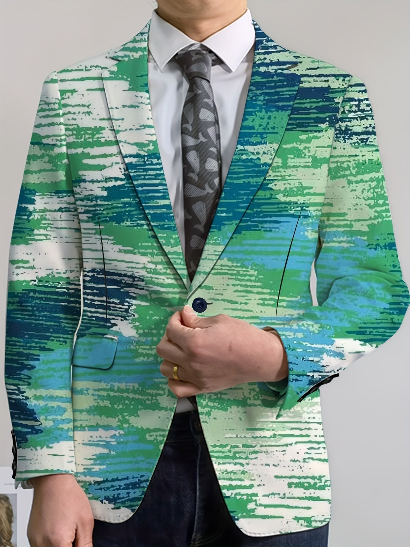 SHOWLU Men's regular fit party blazer with animal print pattern and notched lapel, stylish for formal and party occasions.