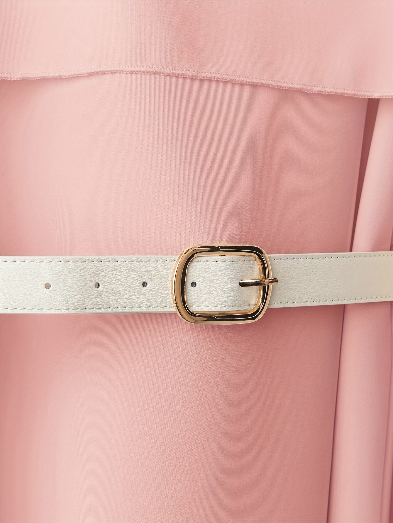 Apricot women's A-line dress with puff sleeves and belt, midi length from SHOWLU FASHION STORE.