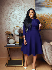 Elegant Navy Blue A-Line Dress for Women - Fitted, Sleeveless, Flared Skirt with Ruched Detail, Perfect for Business and Formal Events, Formal Attire | Ruched Detail Dress | Elegant Sleeveless Design, Plus Size Dress