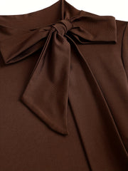 Elegant Long-Sleeve Mermaid Dress with a High Collar And Bow Tie, Fitted for Gatherings And Accentuating Curves.