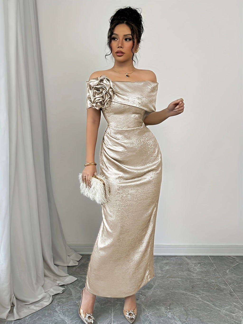 Red off-shoulder SHOWLU FASHION bodycon maxi dress with a low slit, fitted design, and elegant style for formal or evening wear.