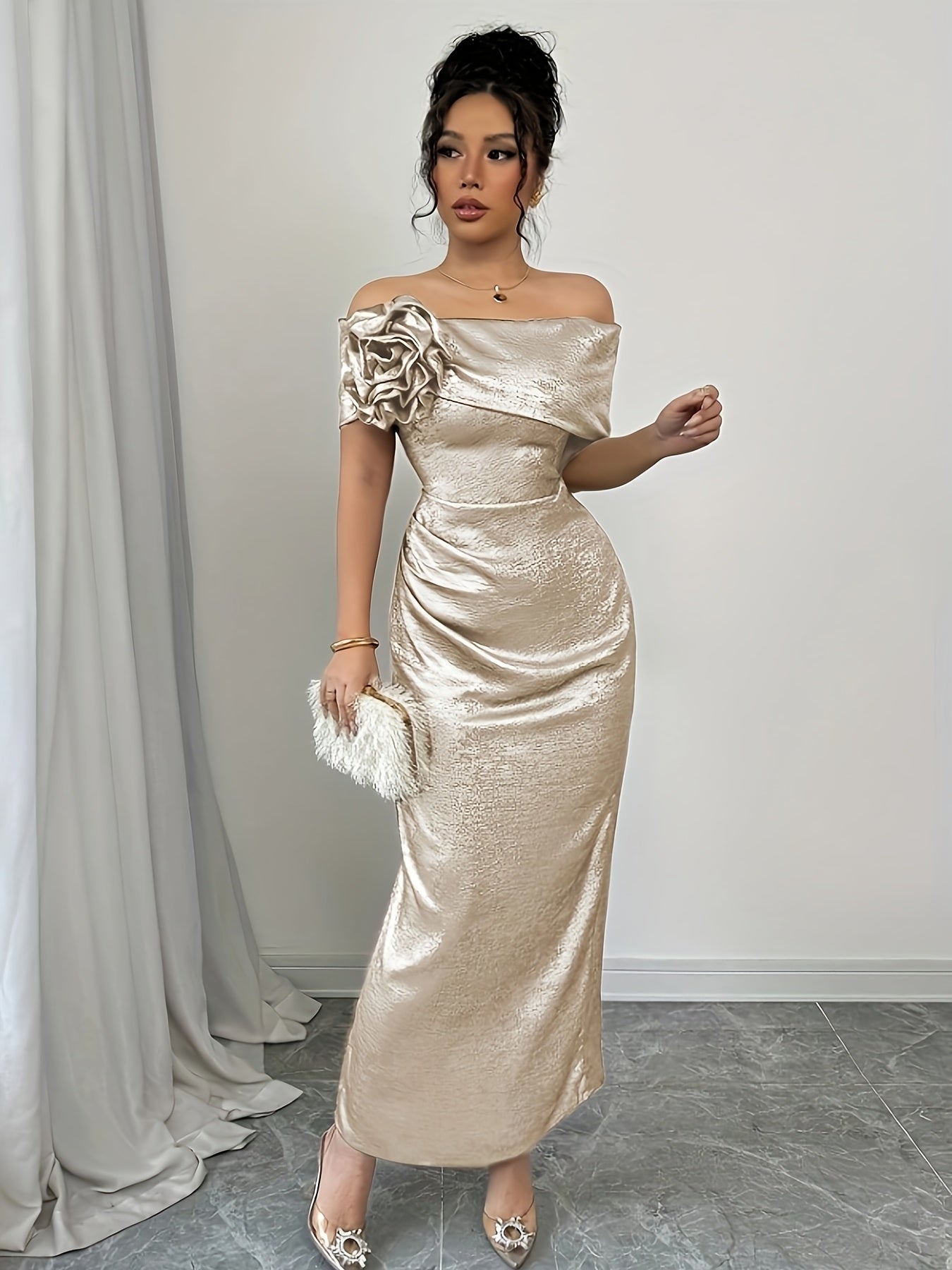 Red off-shoulder SHOWLU FASHION bodycon maxi dress with a low slit, fitted design, and elegant style for formal or evening wear.