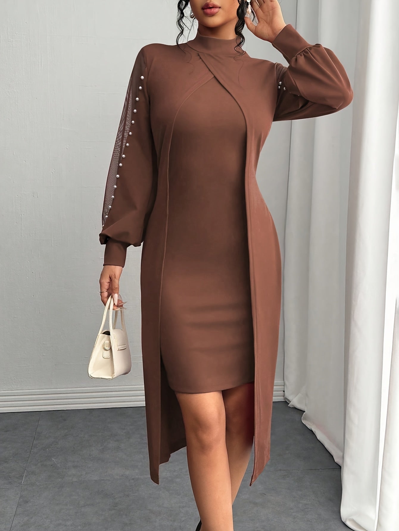 Elegant black maxi dress for women with a fitted silhouette and crew neck, by Showlu Fashion Store.