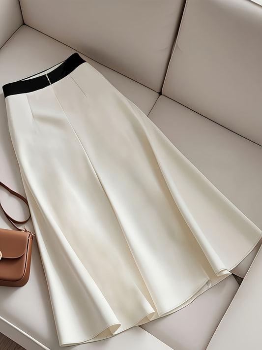 Women's Elegant A-Line skirt - Flattering Office to Party Pantskirt, Structured non-stretchy fabric, Easy-Care Machine Washable, All-Season Formal & Everyday Outfits in White/Black color combinations, Versatile Fashion, Quali