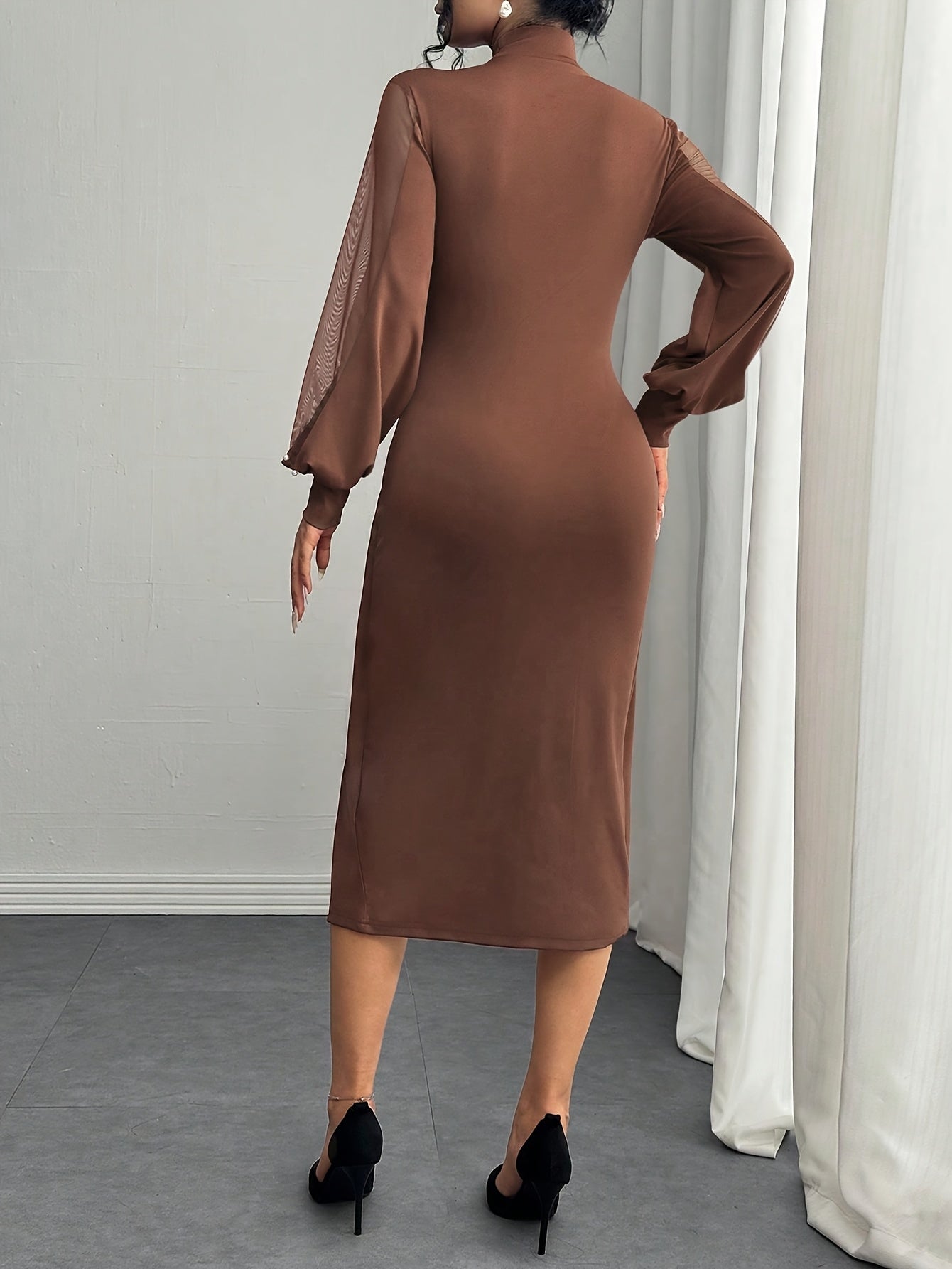 Black maxi dress for women by SHOWLU FASHION STORE, elegant fitted design with a crew neck, perfect for stylish occasions.