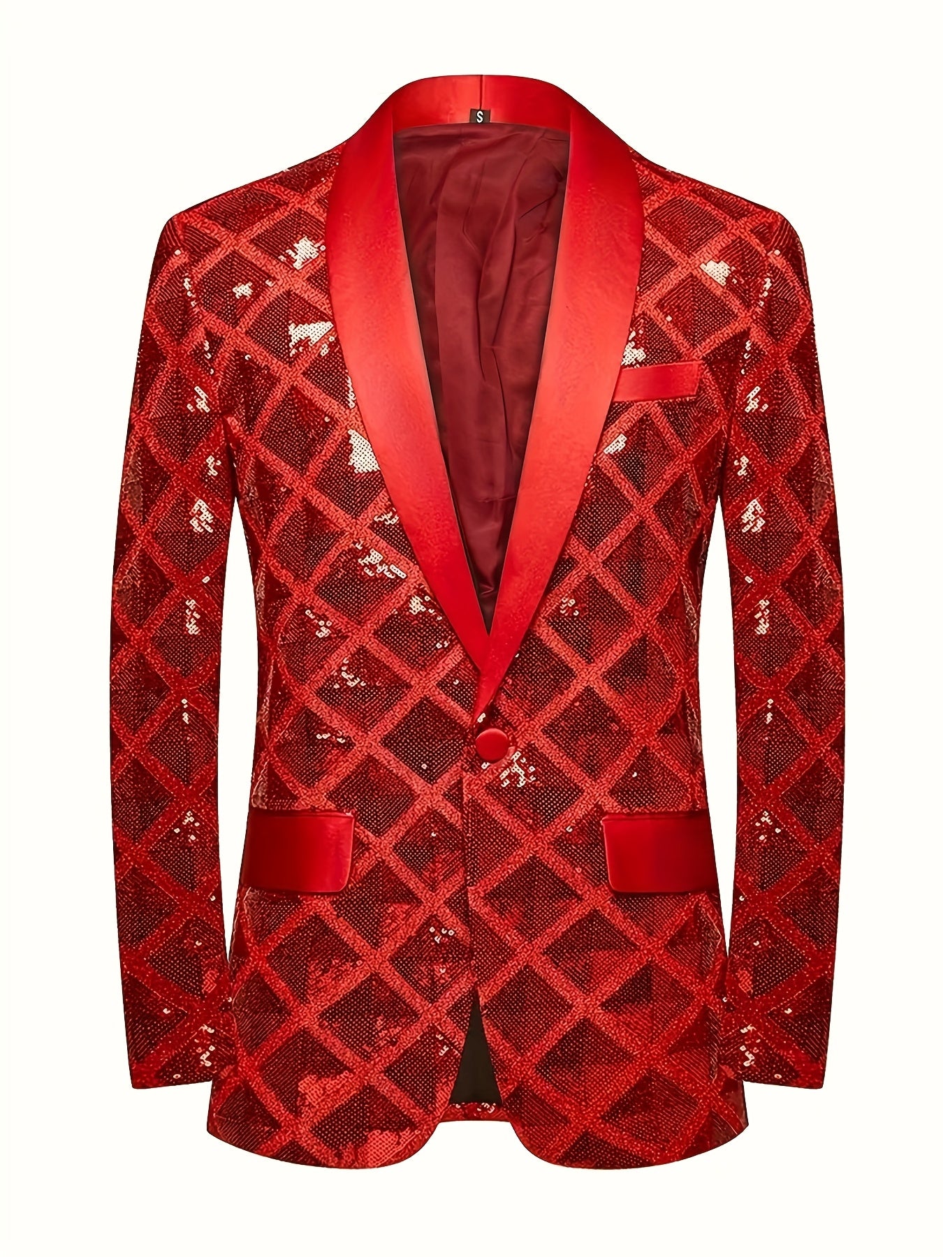 Men's Sequin-Embellished Blazer - Notched Lapel Party Jacket, Structured H-Fit Formal Coat for Weddings, Stage Performances, Events - Year-Round Evening Attire with Button Front Closure, Wedding Guest Attire, Notch Lapel Desi