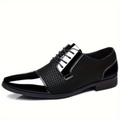 [Stylish Oxford Shoes] Comfortable Men's Black & White Oxford Dress Shoes - Business Casual Lace-Up Loafers with Rubber Sole, PU Upper & Inner Lining