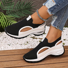 Women's Lightweight Breathable Walking Shoes - Black & White Camp Sneakers with Stability Support, EVA Cushioned Sole for All-Season Casual & Light Exercise, Ladies Sneakers, Allseason Footwear, Sleek Sneaker Design, Comforta