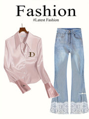 Women's Formal Shirt - Stylish, Sophisticated | Metallic Accents, Zipper Design, Logo Detail for Commuting & Official Events
