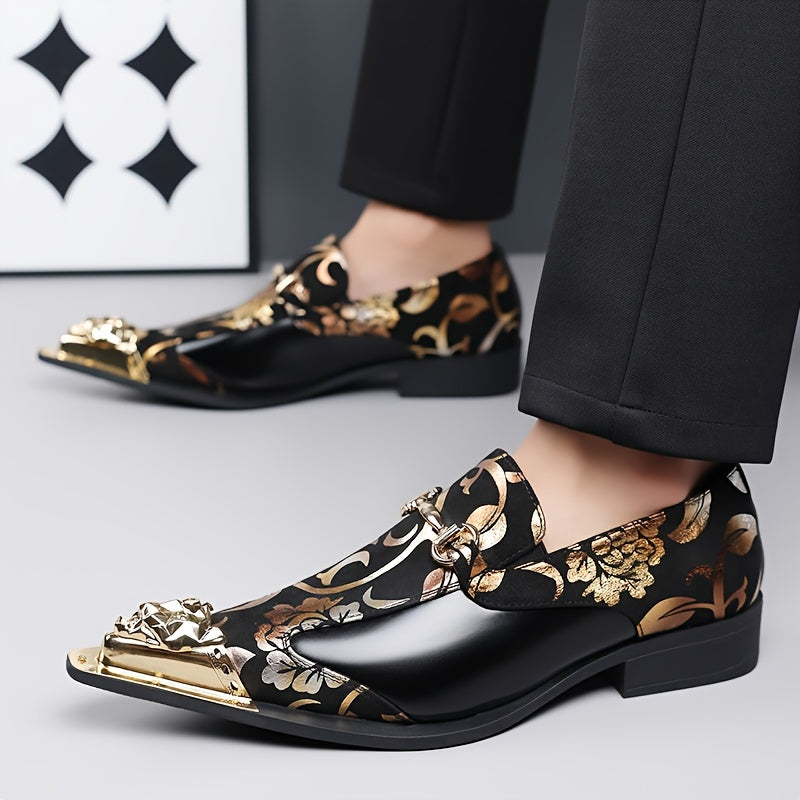 Men's black slip-on Oxford shoes by Showlu Fashion Store, made of PU leather, suitable for business casual winter wear.