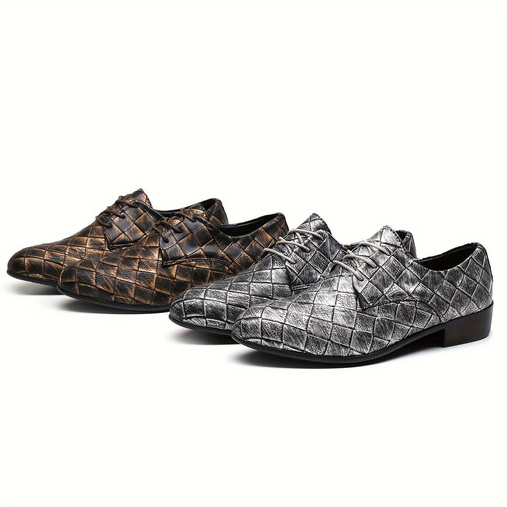 SHOWLU Men's woven embossed business shoes with retro British style, suitable for weddings and formal occasions.
