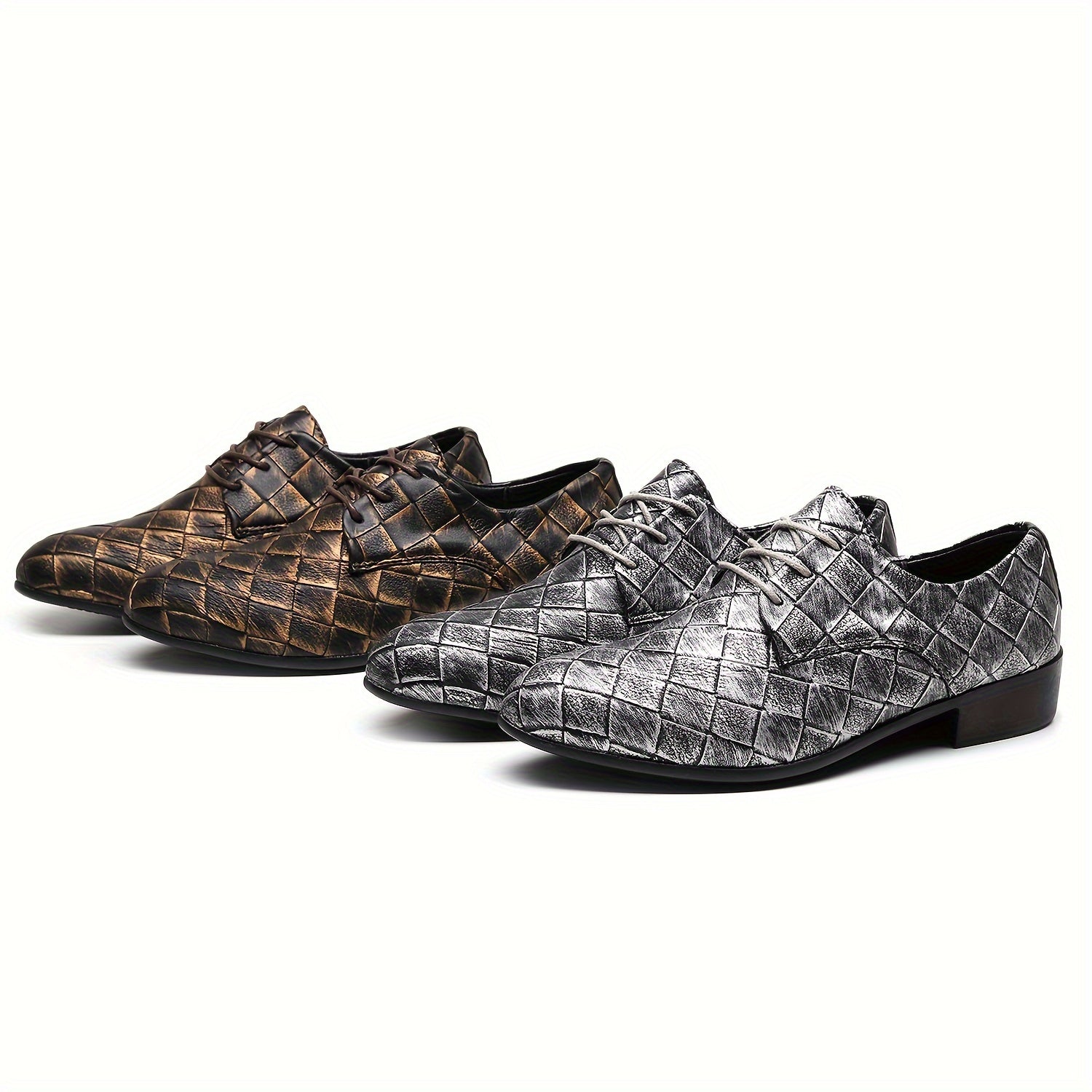 SHOWLU Men's woven embossed business shoes with retro British style, suitable for weddings and formal occasions.