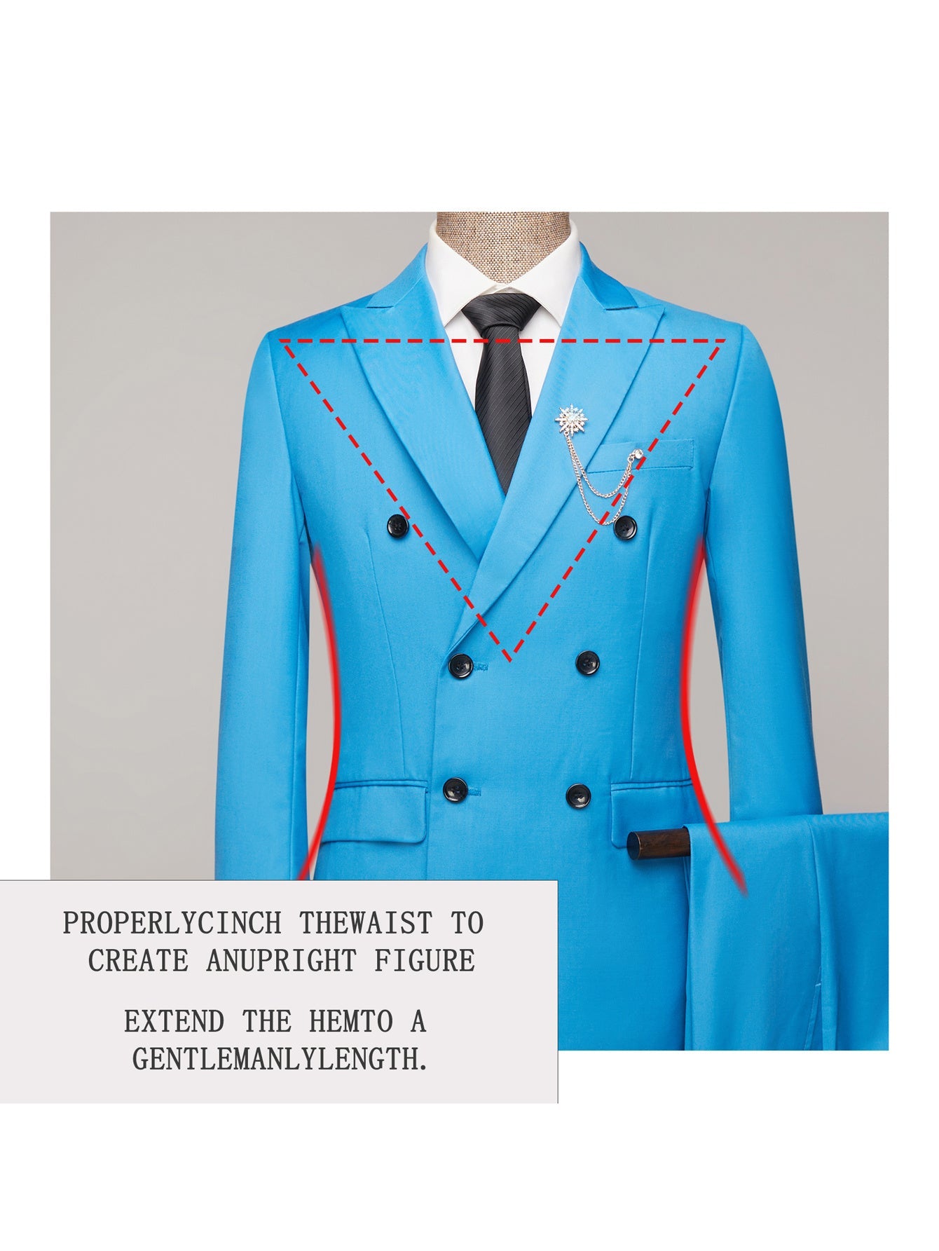 SHOWLU Men's double-breasted slim fit suit in solid polyester, featuring a tailored jacket and matching trousers.