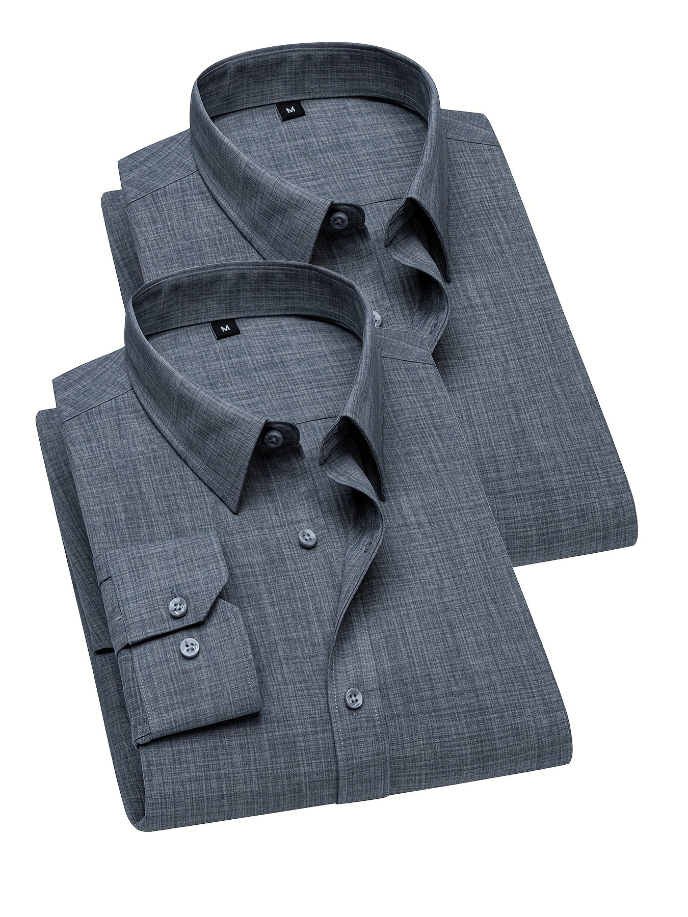 Showlu Fashion 2-piece unisex artificial flax long sleeve casual shirts displayed flat, highlighting relaxed fit and natural fabric texture.