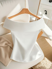 Elegant Off-Shoulder Bow Tie Satin Blouse for Women - Chic French-Inspired Slim Fit Crop Top, Solid Color with Front Bow Detail, Perfect for Summer and Casual Wear, Versatile Blouse | Chic Design | Polyester Linin