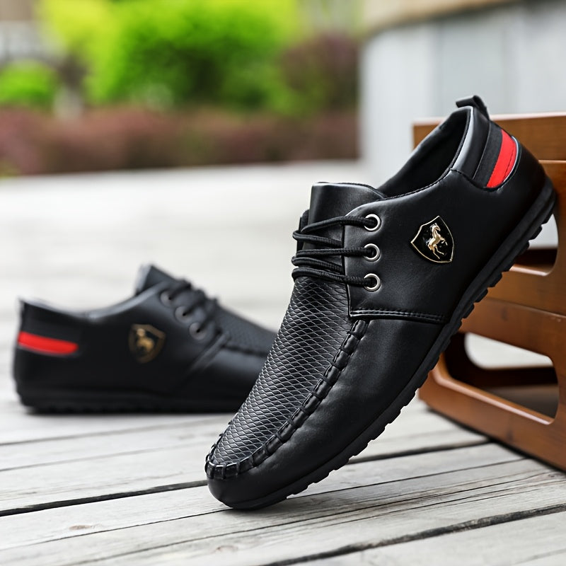 Men's black lace-up formal shoes by KOONEXY, made with durable PU leather, suitable for business and formal occasions.