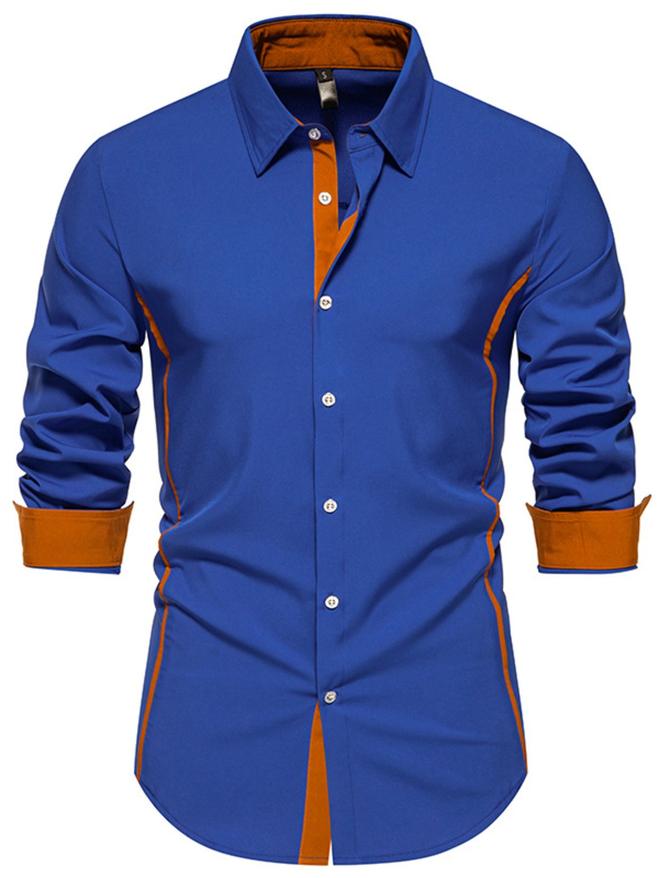 Men's contrast trim button-down shirt by Trendsi, featuring a classic design with contrasting collar and sleeve details.
