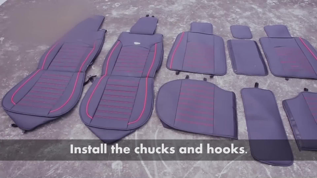Showlu Fashion faux leather car seat covers set, universal fit for full vehicle interior protection, stylish and durable.