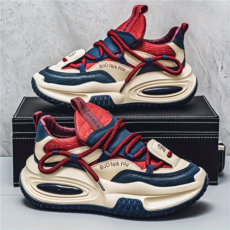 SHOWLU Men's thick-soled dad shoes featuring anti-slip casual mid-top sneakers with sturdy design and stylish appearance.