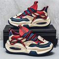 SHOWLU Men's thick-soled dad shoes featuring anti-slip casual mid-top sneakers with sturdy design and stylish appearance.