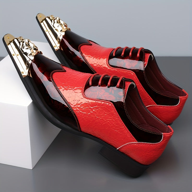 Men's British style pointed toe PU leather lace-up shoes by Showlu Fashion, showcasing sleek design and polished finish.