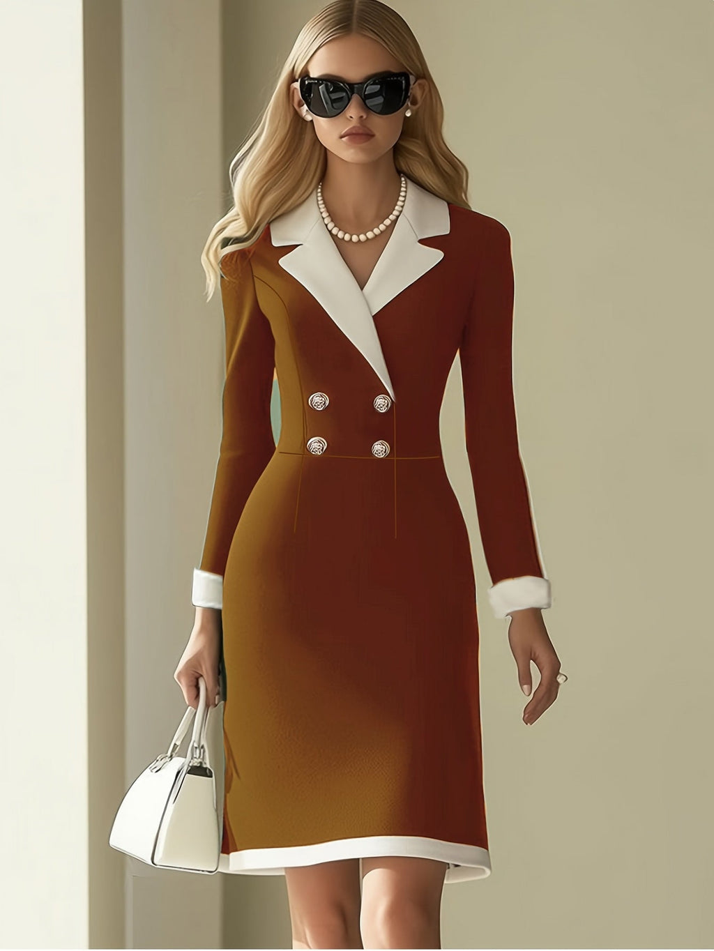 Elegant SHOWLU FASHION women's bodycon dress with lapel collar and button front, showcasing a stylish, fitted silhouette.