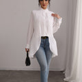 Elegant semi-sheer ruffle blouse for women with puffed sleeves by SHOWLU FASHION, featuring a stylish and feminine design.
