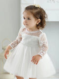 Baby girl white mesh christening dress by SHOWLU FASHION STORE, A-line gown with delicate details for special occasions.