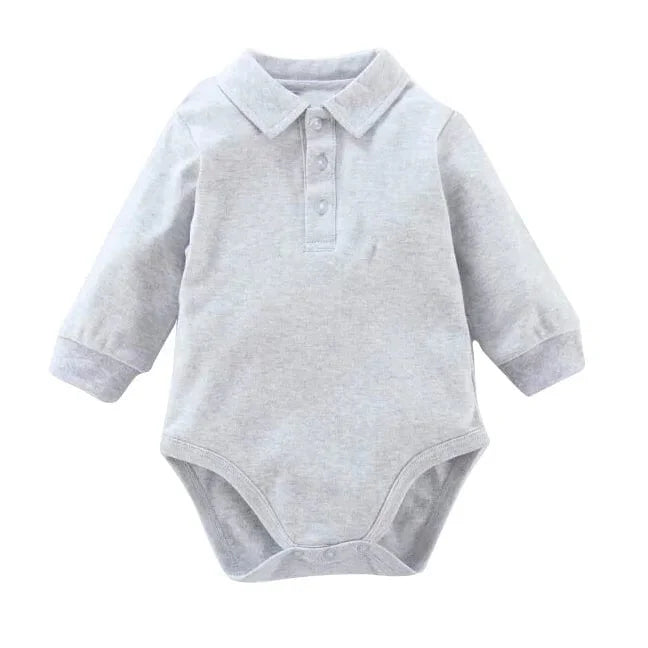 Baby long sleeve cotton bodysuit with polo collar, suitable for boys, from SHOWLU FASHION, perfect for autumn winter wear.