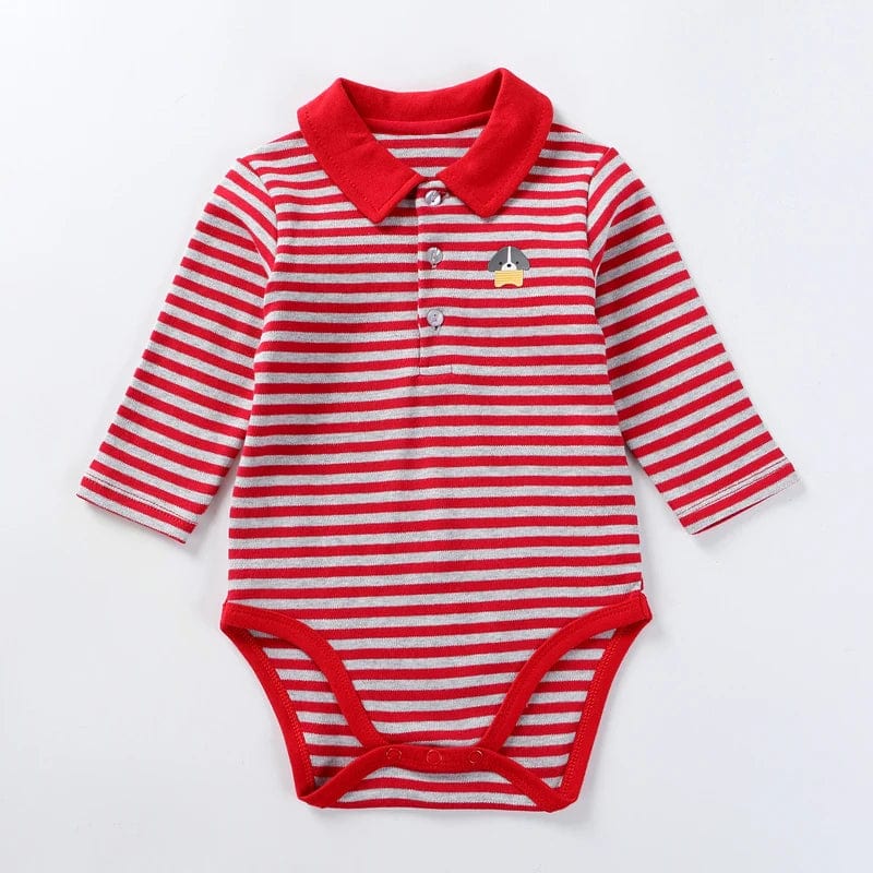 Baby long sleeve cotton bodysuit with polo collar, SHOWLU FASHION, in white, suitable for 0-3 months, cozy autumn-winter outfit for boys.