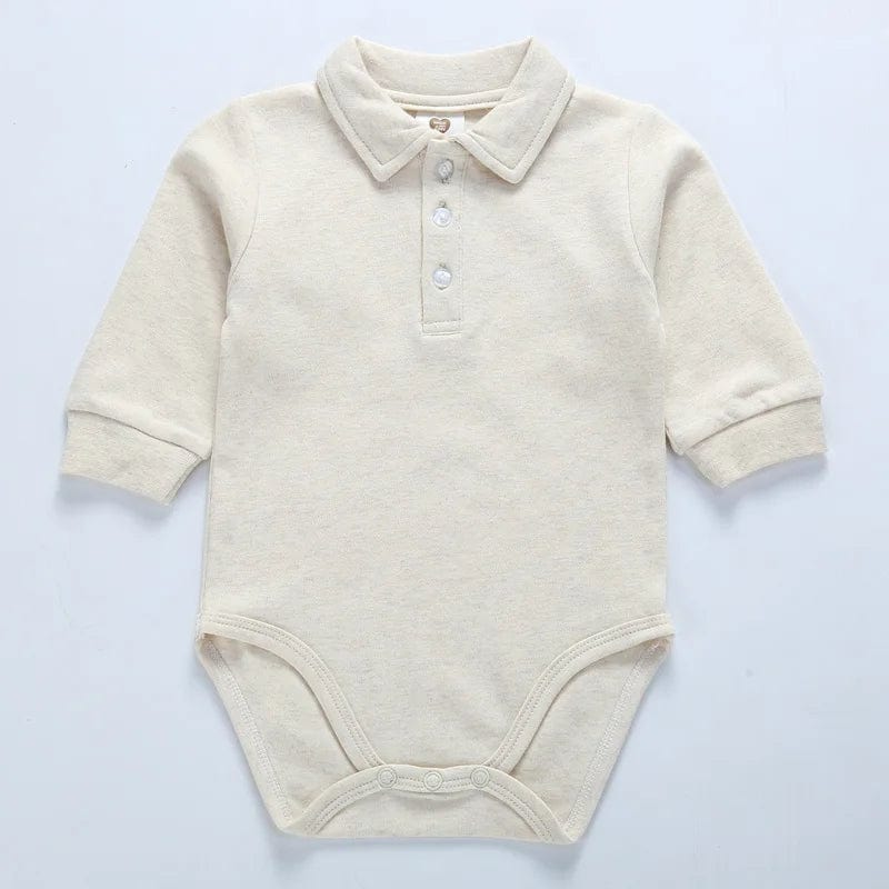 Baby long sleeve cotton bodysuit with polo collar by SHOWLU FASHION, suitable for boys aged 0-3 years, in white.