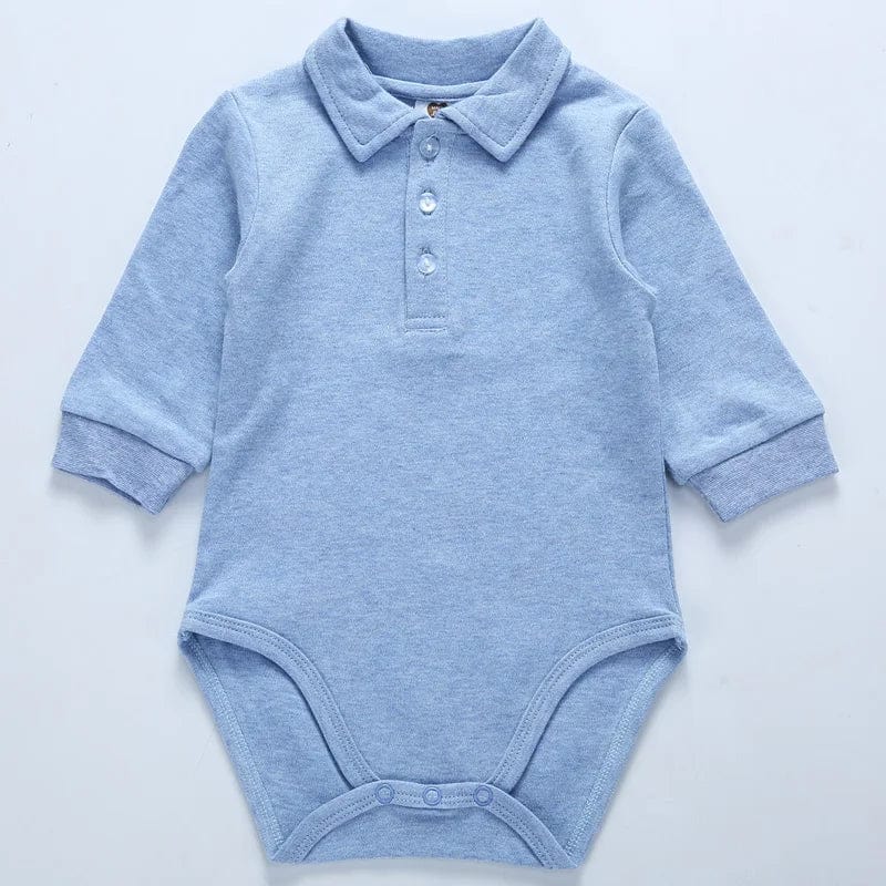 Baby long sleeve cotton polo collar jumpsuit by SHOWLU FASHION, white one-piece outfit for boys aged 0-3 months.