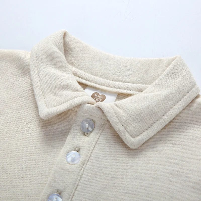 SHOWLU FASHION baby long sleeve cotton polo collar bodysuit jumpsuit, white, suitable for boys aged 0-3 months, autumn and winter wear