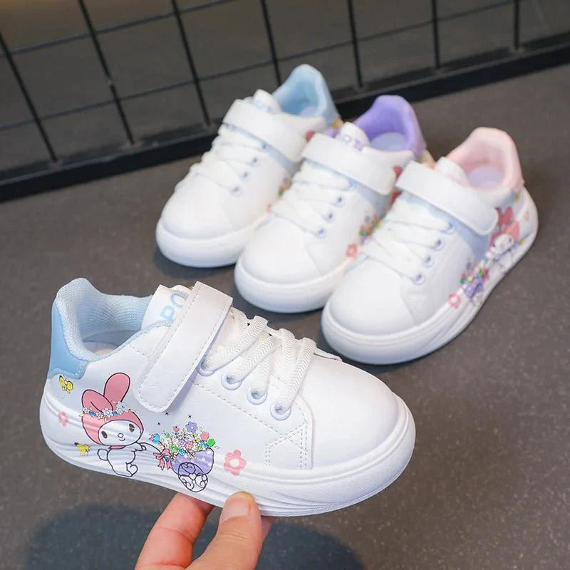 Baby girls' white PU leather sneakers from SHOWLU FASHION STORE, breathable cartoon shoes for kids, size 26-37.
