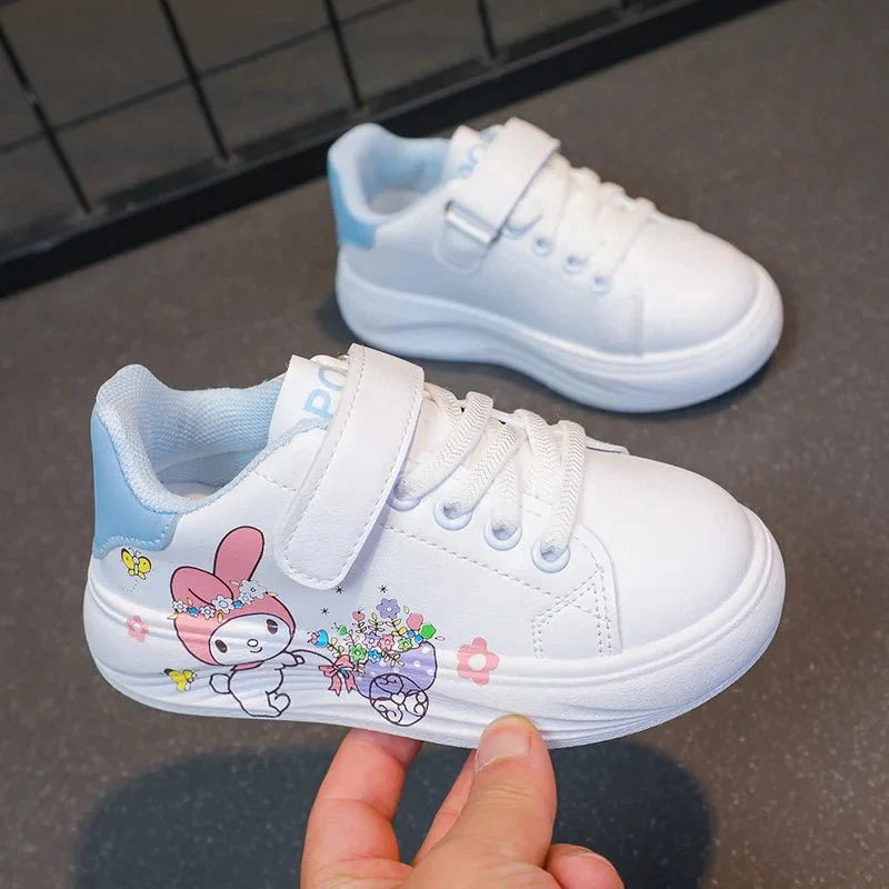 Baby girls' white PU leather sneakers from SHOWLU FASHION STORE, breathable cartoon shoes for kids, size 26-37.
