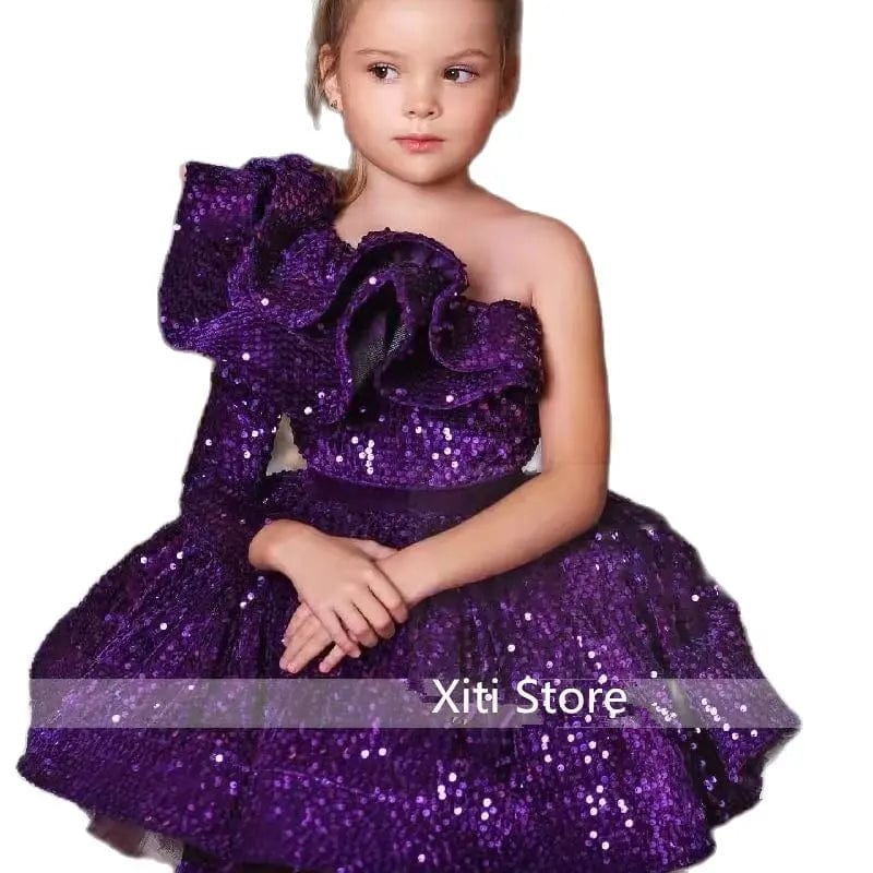 Elegant pink sequin birthday party dress for girls, featuring a ball gown style perfect for special occasions and celebrations.