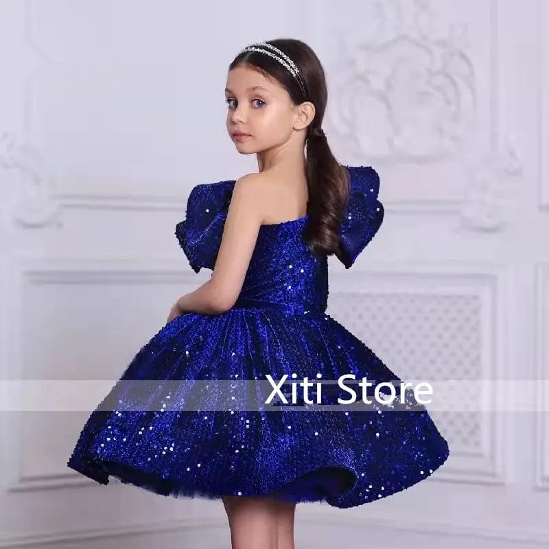 Girls' sequin birthday party dress by Showlu Fashion, elegant ball gown with shimmering sequins for special occasions and celebrations.