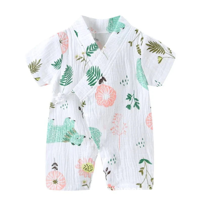Soft baby muslin cotton romper from ZoErLi, short sleeve jumpsuit for newborns and infants, perfect for summer wear.