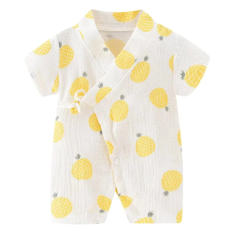 ZoErLi baby muslin cotton romper, soft short sleeve jumpsuit for infants, suitable for girls and boys, perfect for summer wear.
