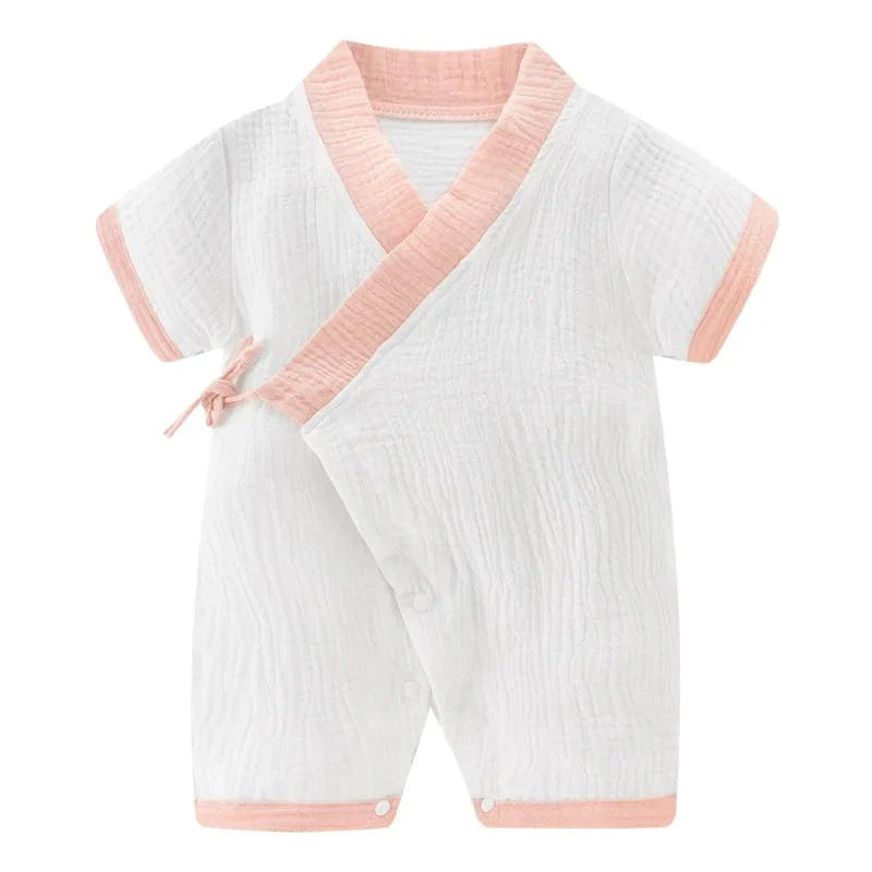 ZoErLi baby muslin cotton romper, soft short sleeve jumpsuit for newborns and infants, cute summer outfit for boys and girls.