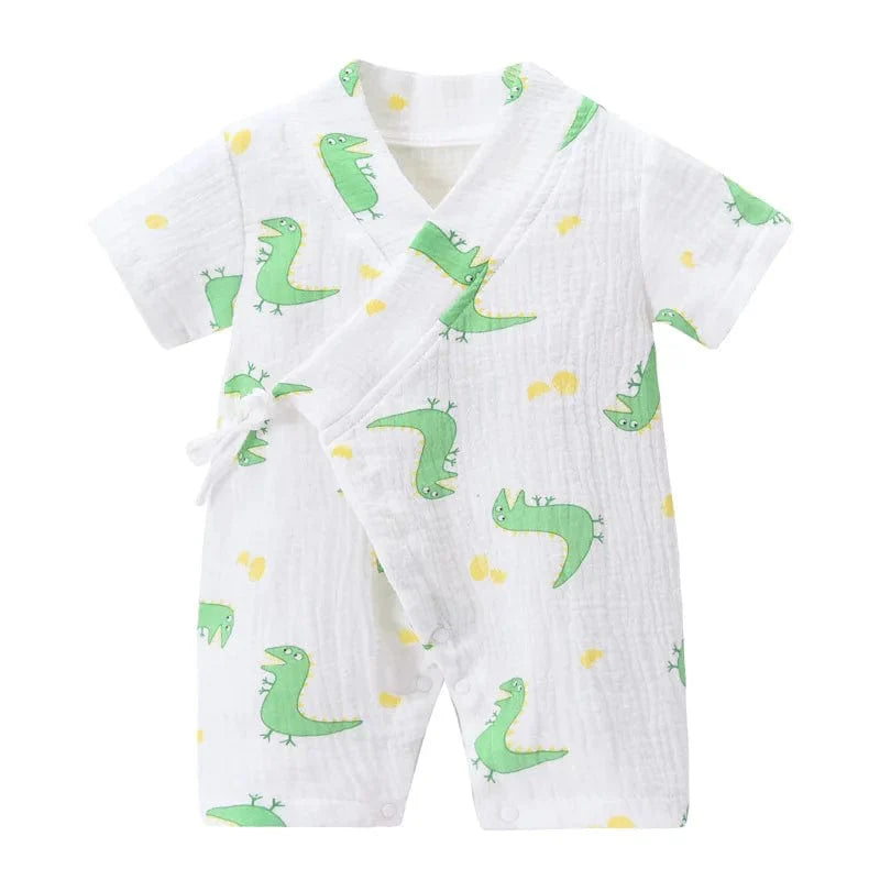ZoErLi baby muslin cotton romper, soft short sleeve jumpsuit for infants, suitable for boys and girls, perfect for summer wear.