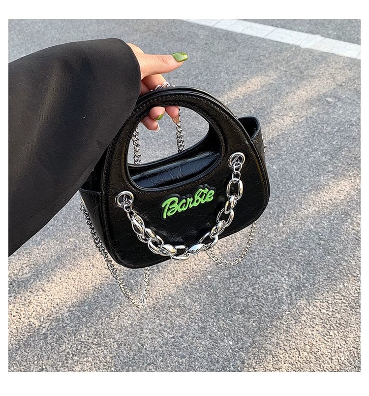 Black PU leather saddle bag for women with chain strap, SHOWLU FASHION TIME casual messenger bag, stylish and compact for autumn and winter.