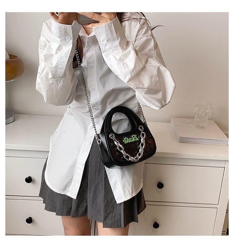 Cinderella Time Women's black PU leather saddle bag with chain strap, small square shape, suitable for autumn and winter fashion.