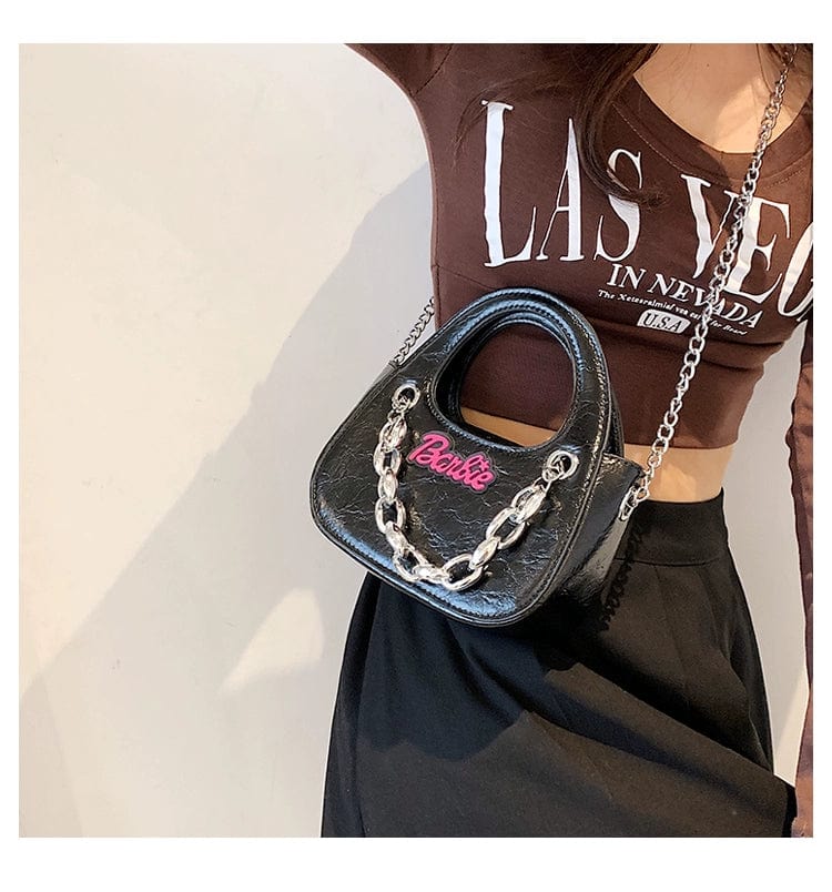 Cinderella Time women's black PU leather saddle bag with chain strap, stylish square design, perfect for autumn and winter outfits.