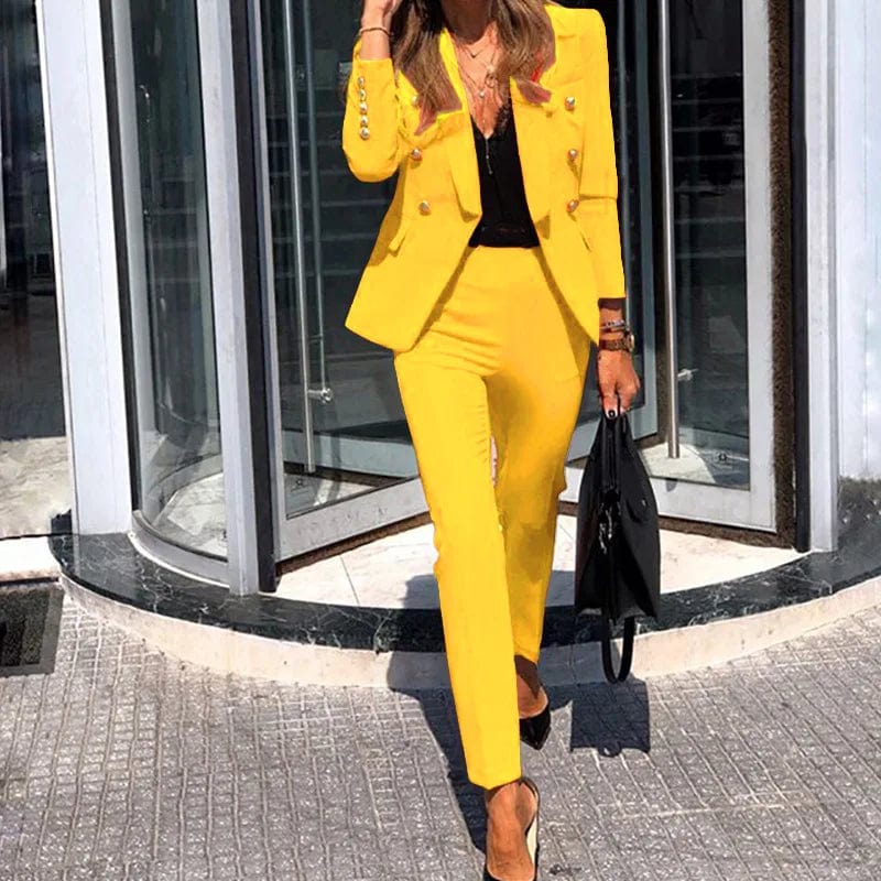 BAMBOOBOY women's 2-piece slim fit business suit with turn-down collar coat and matching pants, perfect for office and casual wear.