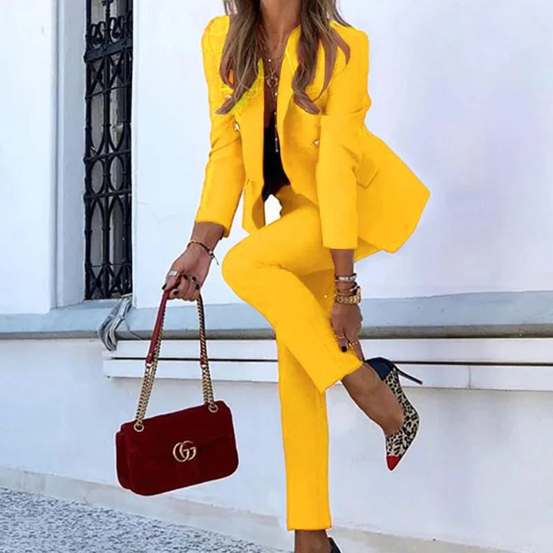 BAMBOOBOY women's 2-piece business suit with slim-fit coat and pants, long sleeves, perfect for office and professional wear.