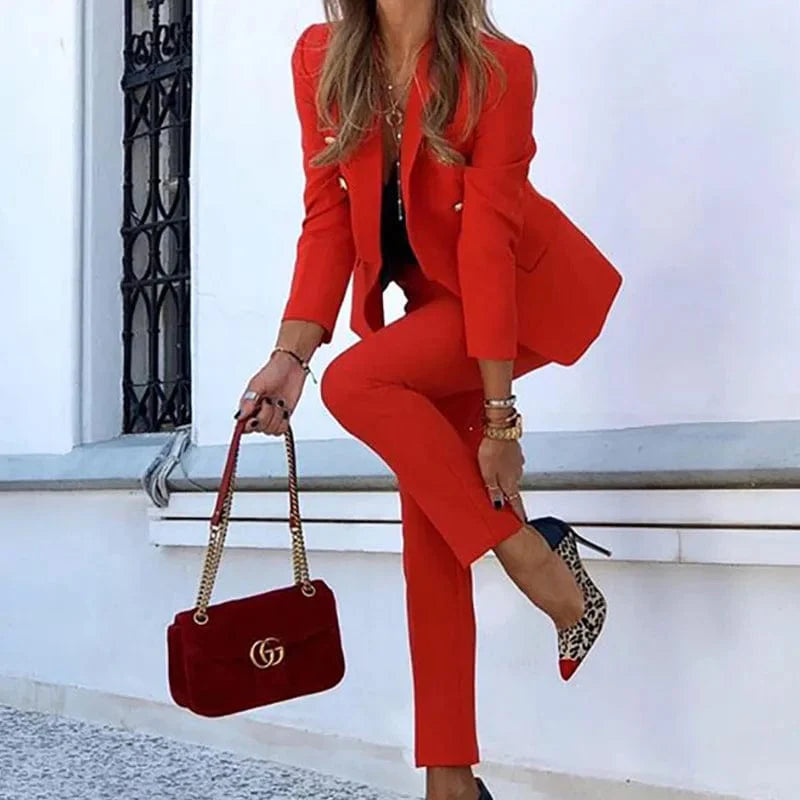BAMBOOBOY women's 2-piece business suit with slim fit office coat and trousers, long sleeves, stylish for office or casual wear