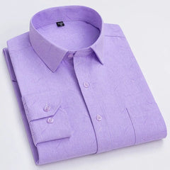 A light purple long-sleeved button-down shirt with a subtle diagonal line pattern.