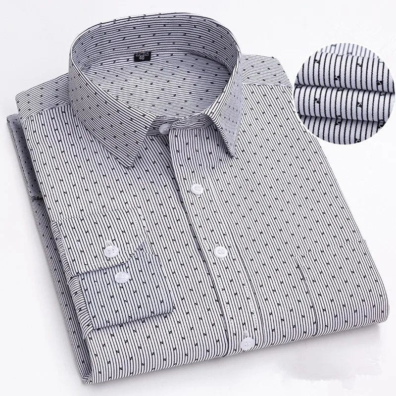 Bamboople men's long sleeve casual shirt with printed cotton fabric, button-down style, standard fit, ideal for office or casual wear.